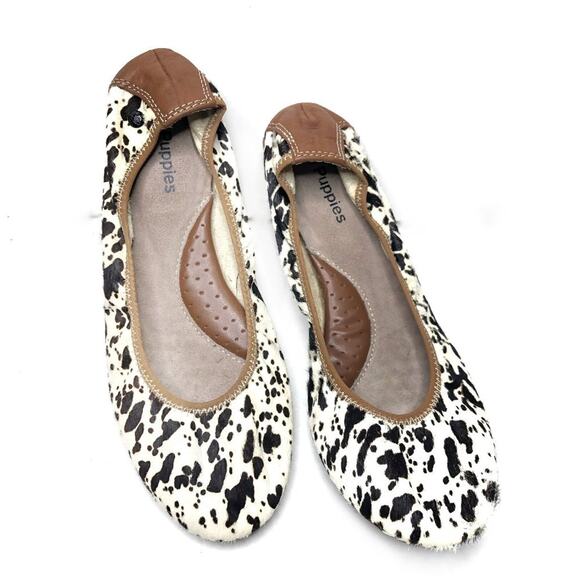 Hush Puppies Chaste Calf Hair Cow Print Ballet Flats - Picture 1 of 9